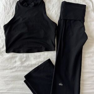 ALO Yoga Black Crop Top and Leggings Set